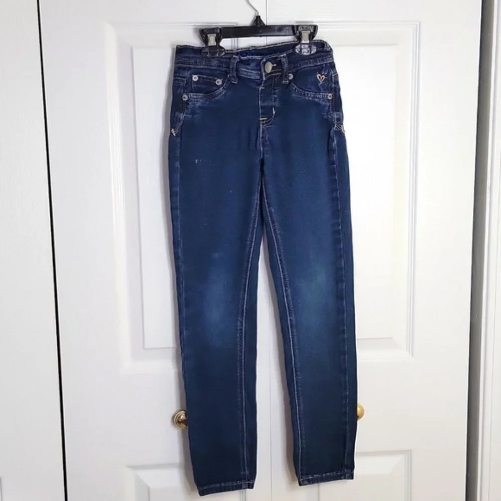 Justice Girls Premium Denim Jeans Straight Leg Snap Closure Dark Wash Blue 8R